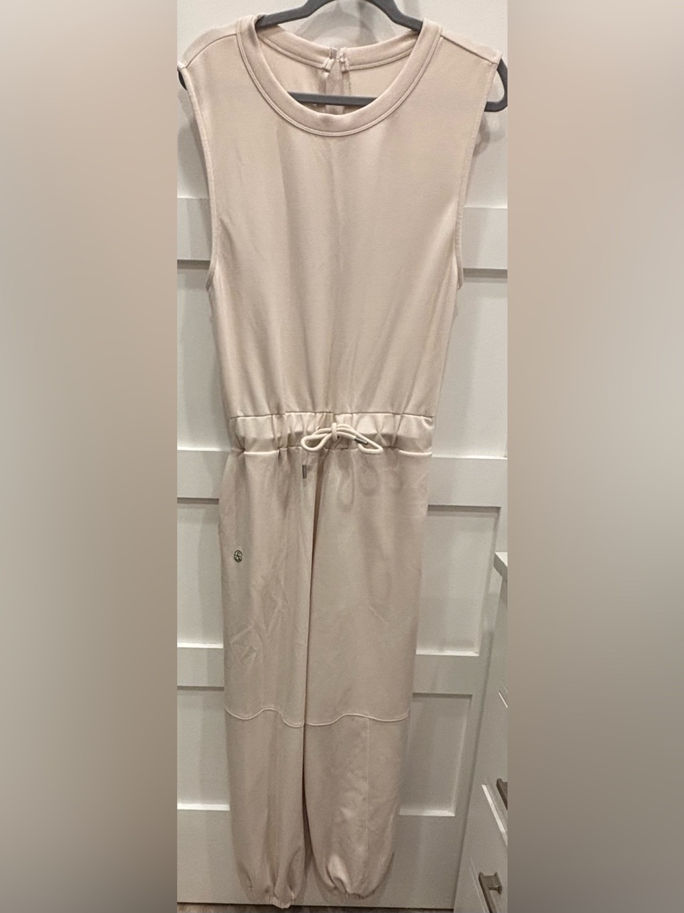 Sleeveless Cream Drawstring Waist Jumpsuit